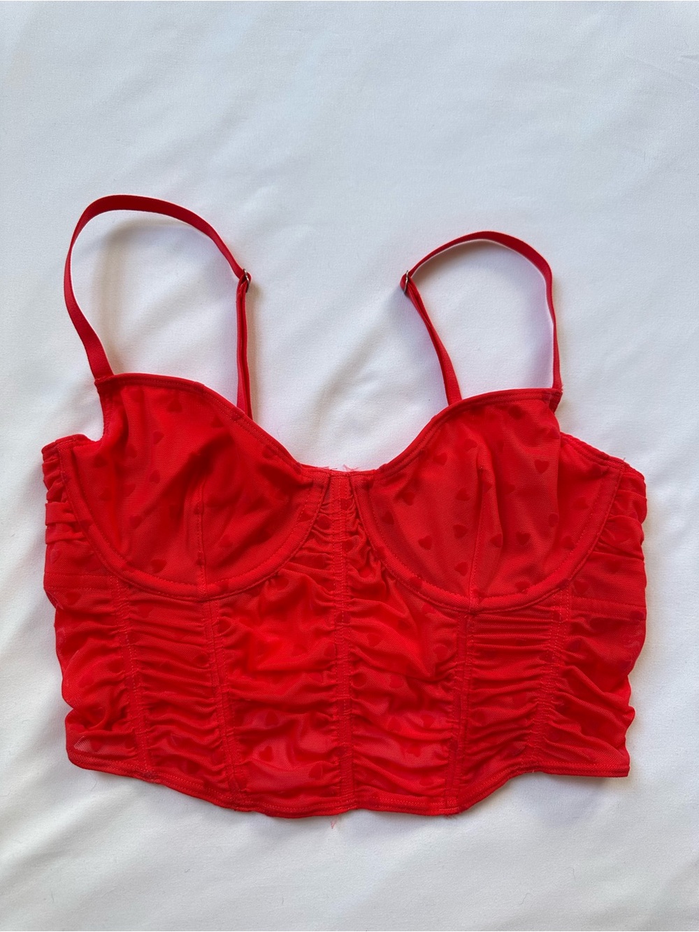 NWT Hollister Red Ruched Top with Adjustable Straps and Heart Details